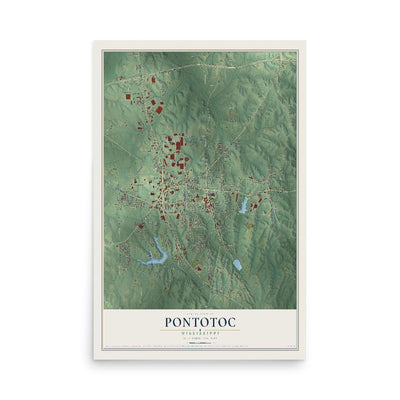 Map of Pontotoc, Mississippi, 12 x 18 inch unframed archival matte print