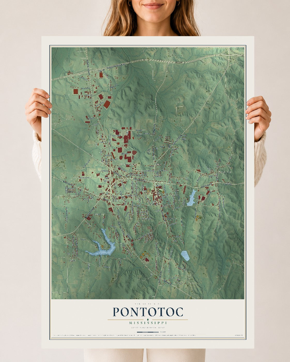 Map of Pontotoc, Mississippi, 24 x 36 inch unframed archival matte print