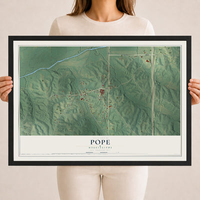 Map of Pope, Mississippi, 18 x 24 inch print in a black wood frame