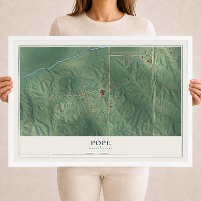 Map of Pope, Mississippi, 18 x 24 inch print in a white wood frame
