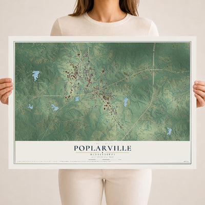 Map of Poplarville, Mississippi, 18 x 24 inch unframed archival matte print