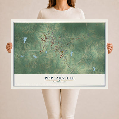 Map of Poplarville, Mississippi, 24 x 36 inch unframed archival matte print