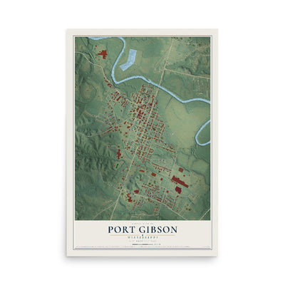 Map of Port Gibson, Mississippi, 12 x 18 inch unframed archival matte print