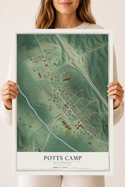 Map of Potts Camp, Mississippi, 18 x 24 inch unframed archival matte print