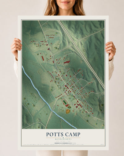 Map of Potts Camp, Mississippi, 24 x 36 inch unframed archival matte print