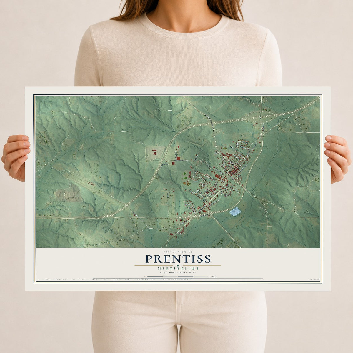 Map of Prentiss, Mississippi, 12 x 18 inch unframed archival matte print