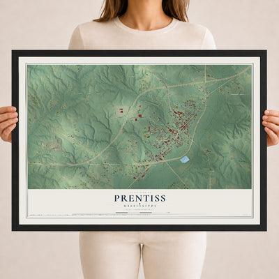 Map of Prentiss, Mississippi, 18 x 24 inch print in a black wood frame