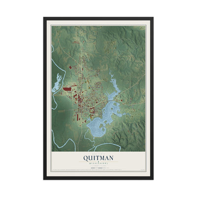 Map of Quitman, Mississippi, 12 x 18 inch print in a black wood frame