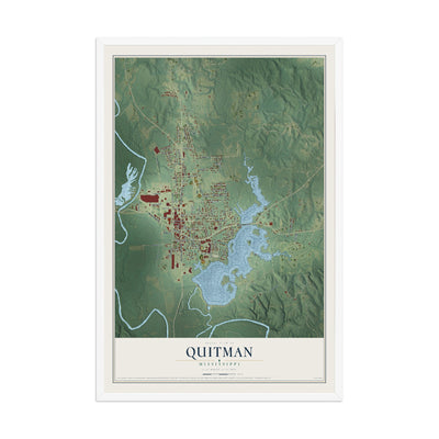 Map of Quitman, Mississippi, 12 x 18 inch print in a white wood frame
