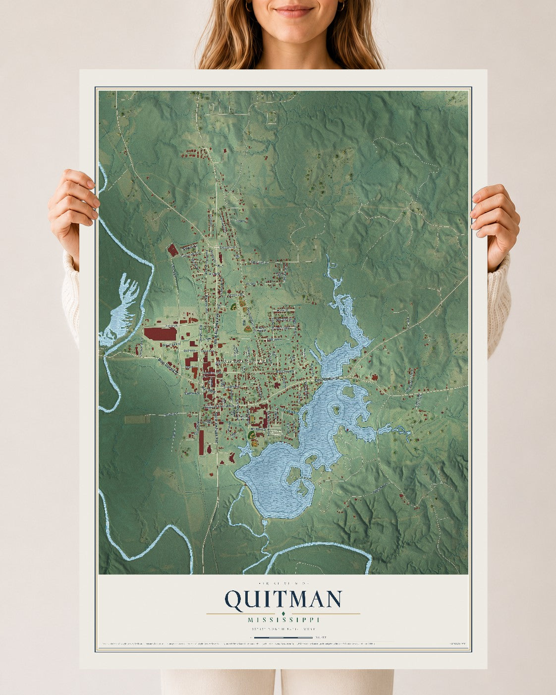 Map of Quitman, Mississippi, 24 x 36 inch unframed archival matte print