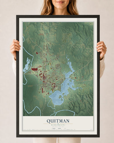 Map of Quitman, Mississippi, 24 x 36 inch print in a black wood frame