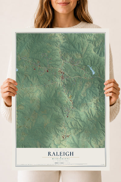 Map of Raleigh, Mississippi, 18 x 24 inch unframed archival matte print