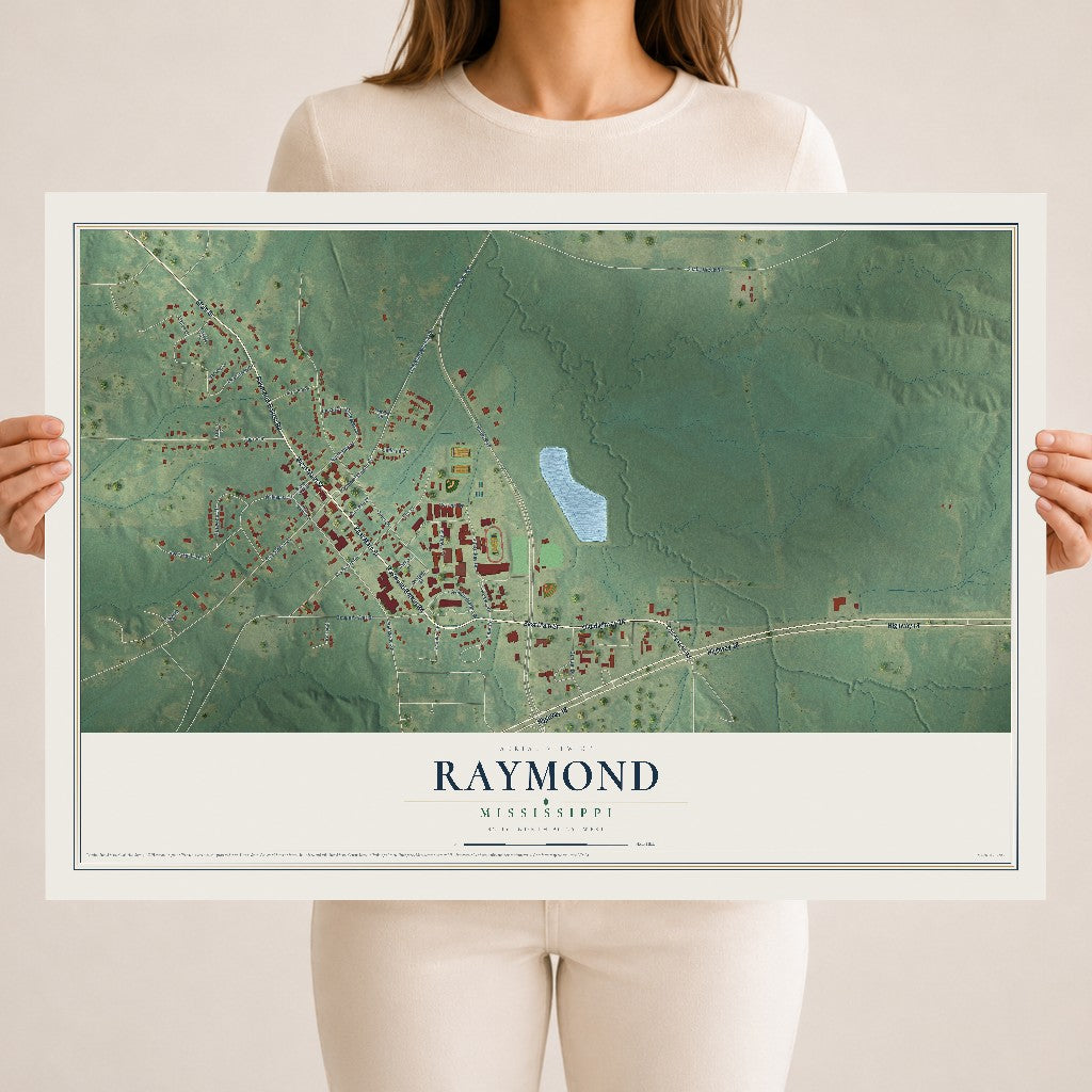 Map of Raymond, Mississippi, 18 x 24 inch unframed archival matte print