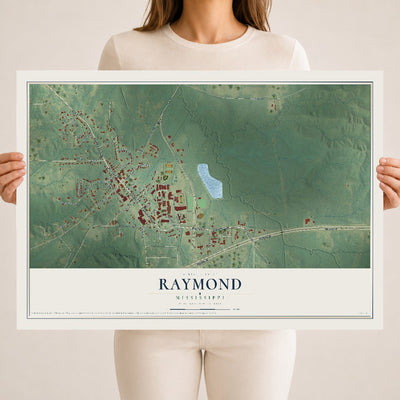 Map of Raymond, Mississippi, 18 x 24 inch unframed archival matte print