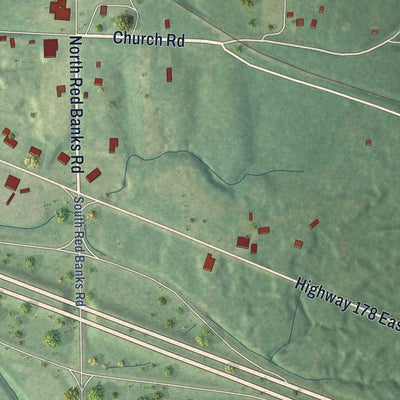 Close-up of the map of Red Banks, Mississippi print showing street and building detail
