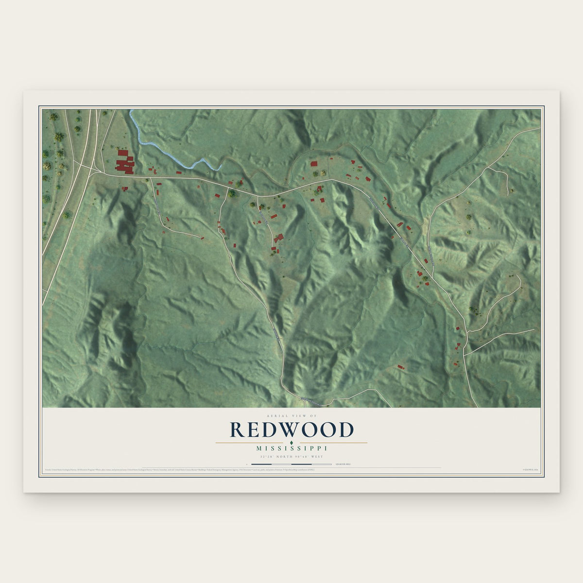 Redwood, Mississippi map print, the full design