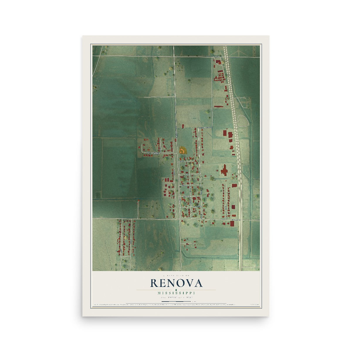 Map of Renova, Mississippi, 12 x 18 inch unframed archival matte print