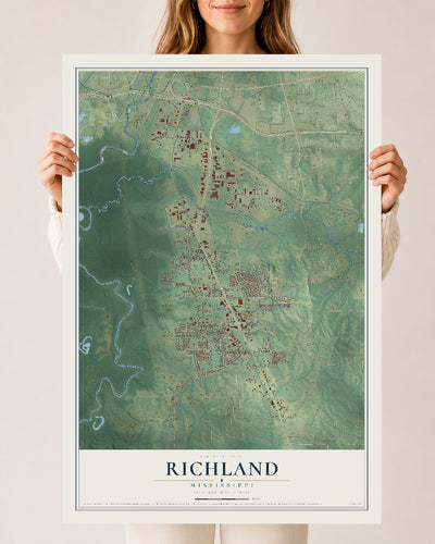 Map of Richland, Mississippi, 24 x 36 inch unframed archival matte print