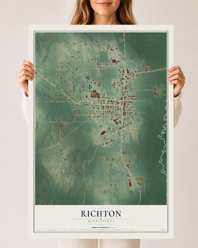 Map of Richton, Mississippi, 24 x 36 inch unframed archival matte print