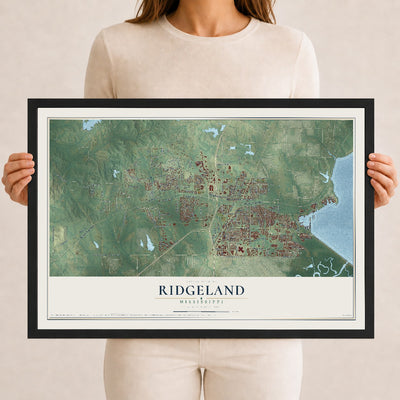 Map of Ridgeland, Mississippi, 12 x 18 inch print in a black wood frame