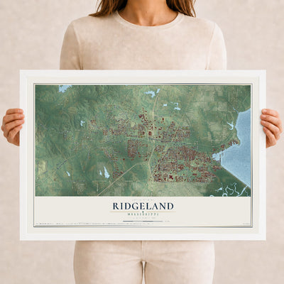 Map of Ridgeland, Mississippi, 12 x 18 inch print in a white wood frame