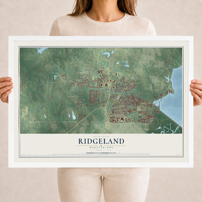 Map of Ridgeland, Mississippi, 18 x 24 inch print in a white wood frame