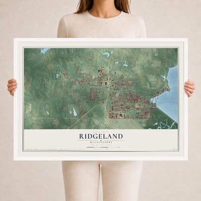 Map of Ridgeland, Mississippi, 24 x 36 inch print in a white wood frame