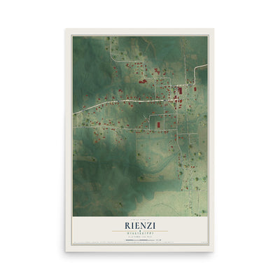 Map of Rienzi, Mississippi, 12 x 18 inch unframed archival matte print