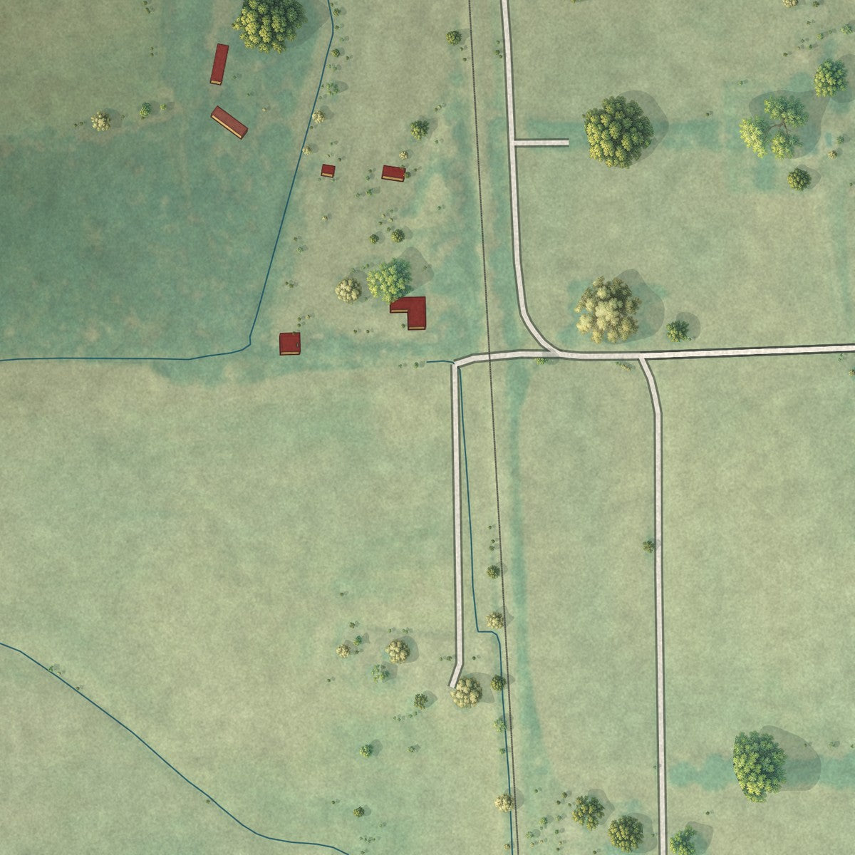Second close-up of the map of Rienzi, Mississippi print showing more streets and buildings