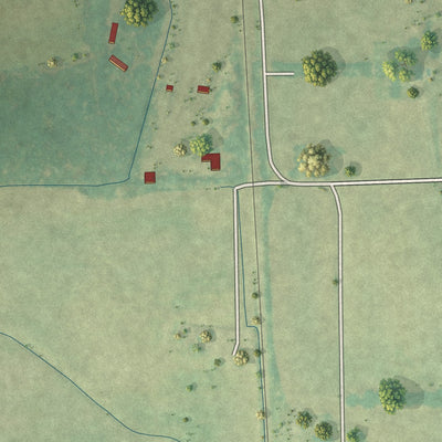 Second close-up of the map of Rienzi, Mississippi print showing more streets and buildings