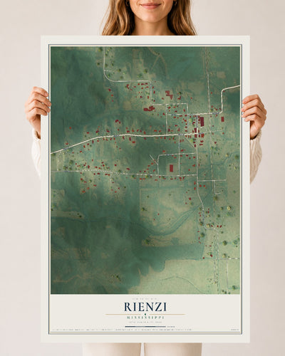 Map of Rienzi, Mississippi, 24 x 36 inch unframed archival matte print