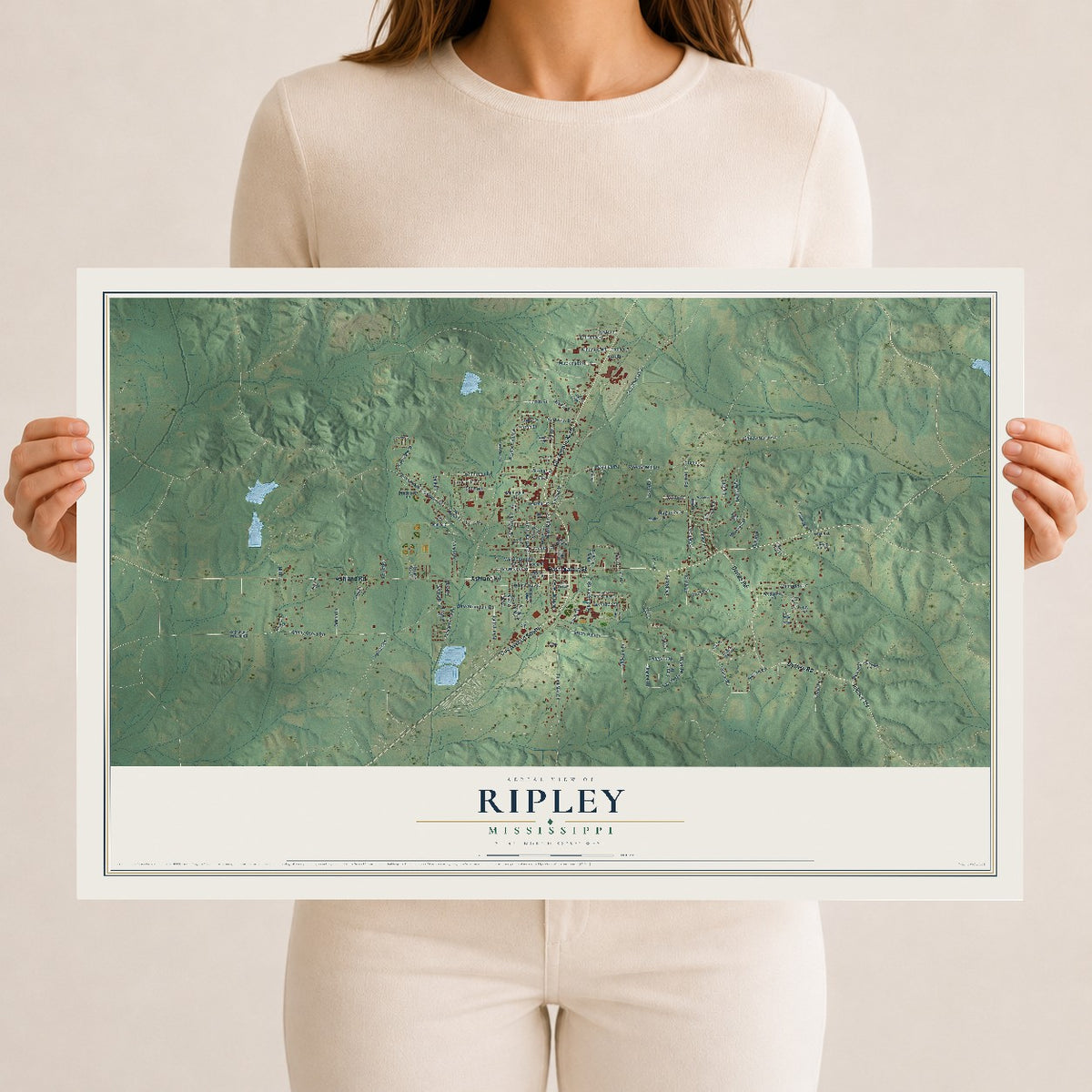 Map of Ripley, Mississippi, 12 x 18 inch unframed archival matte print