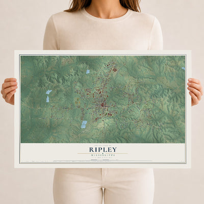 Map of Ripley, Mississippi, 12 x 18 inch unframed archival matte print