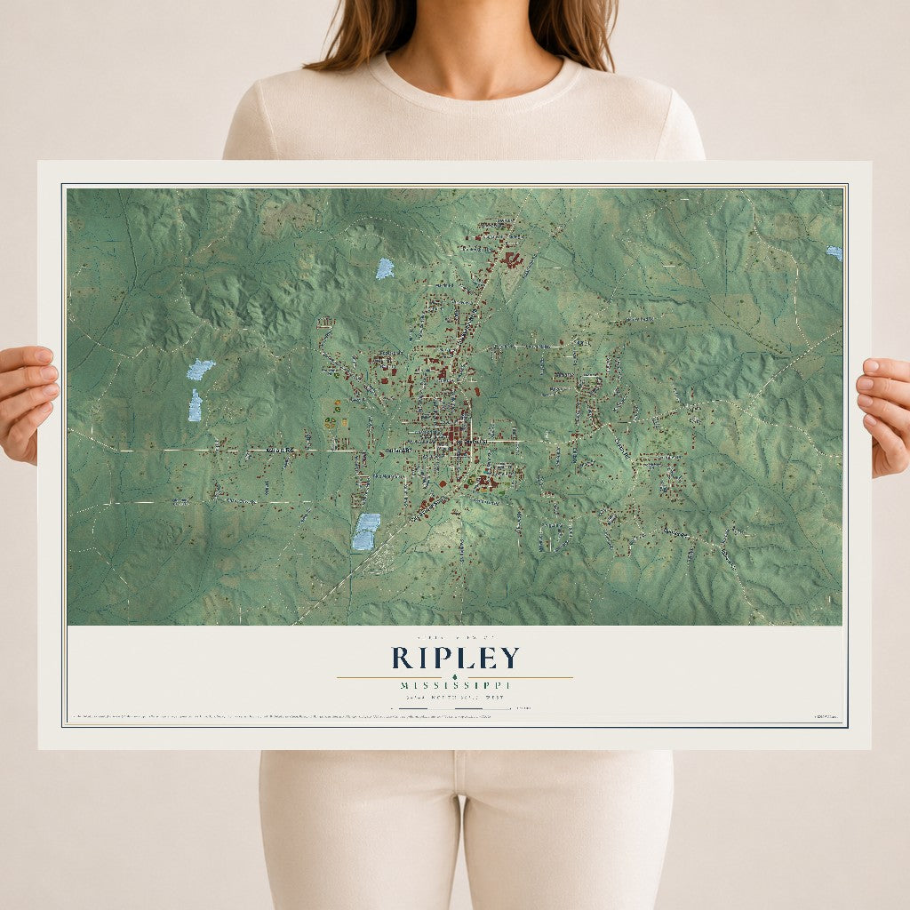 Map of Ripley, Mississippi, 18 x 24 inch unframed archival matte print