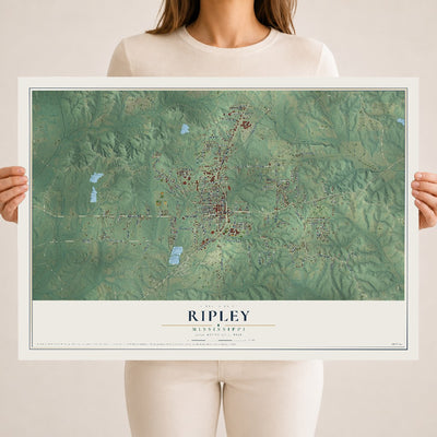 Map of Ripley, Mississippi, 18 x 24 inch unframed archival matte print