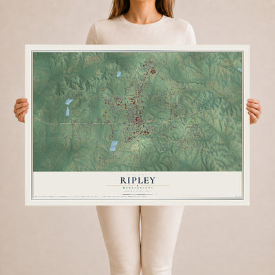 Map of Ripley, Mississippi, 24 x 36 inch unframed archival matte print