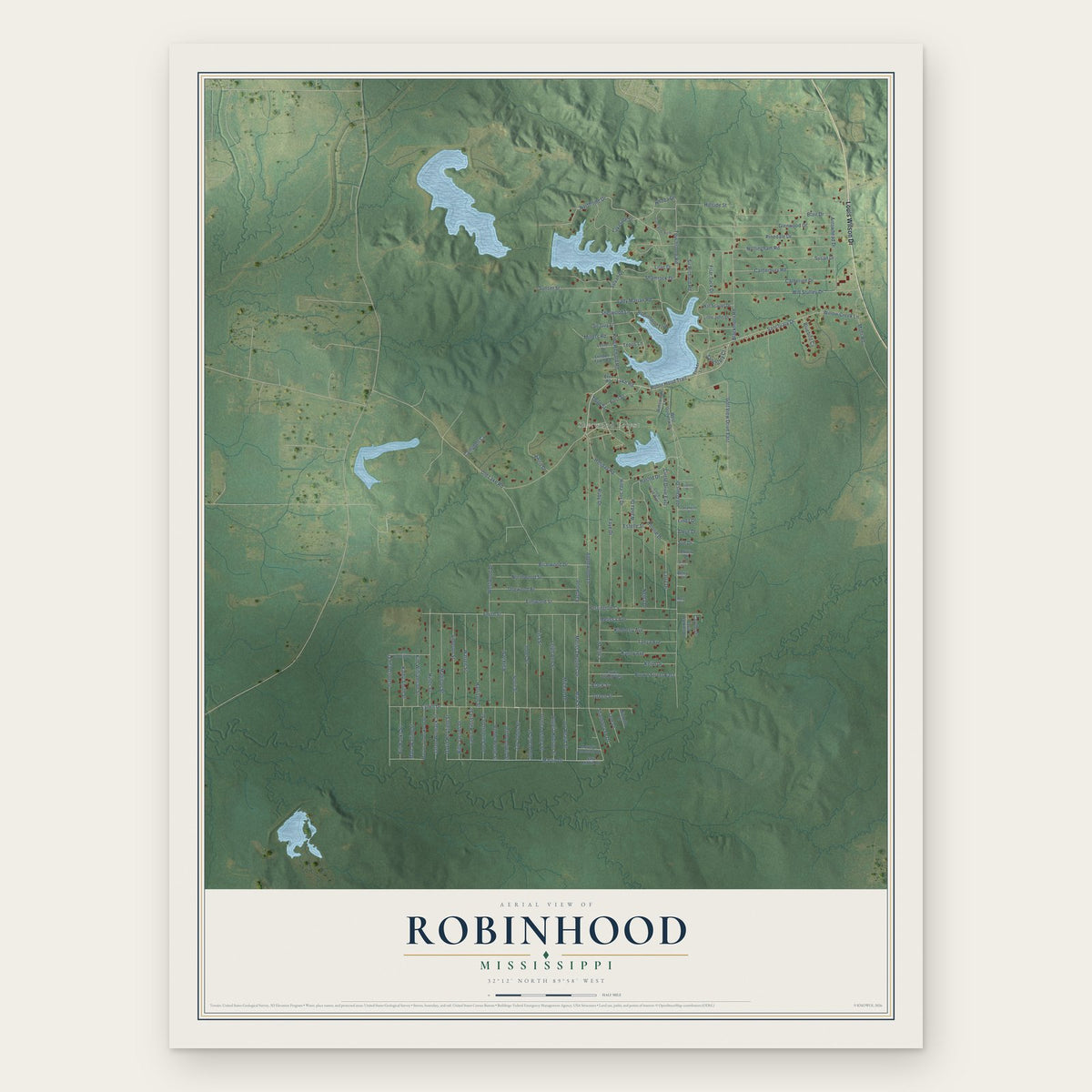 Robinhood, Mississippi map print, the full design