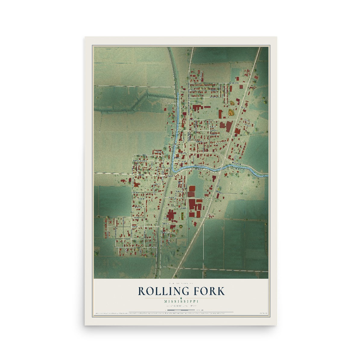 Map of Rolling Fork, Mississippi, 12 x 18 inch unframed archival matte print