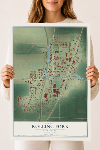 Map of Rolling Fork, Mississippi, 18 x 24 inch unframed archival matte print