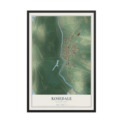 Map of Rosedale, Mississippi, 12 x 18 inch print in a black wood frame