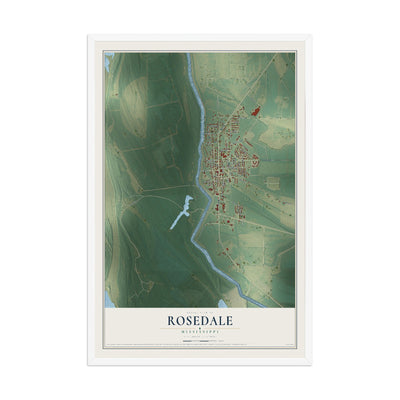 Map of Rosedale, Mississippi, 12 x 18 inch print in a white wood frame