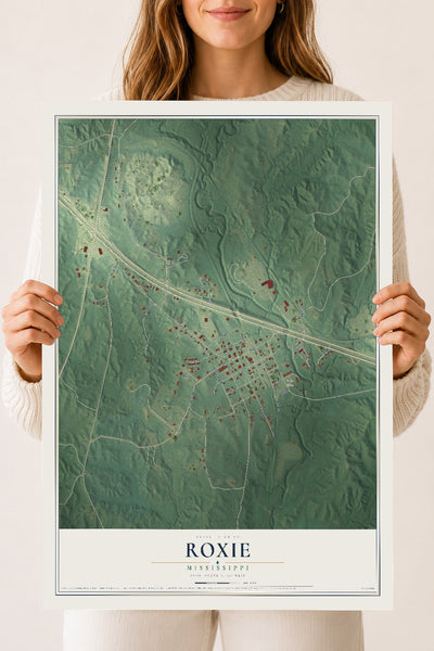 Map of Roxie, Mississippi, 18 x 24 inch unframed archival matte print