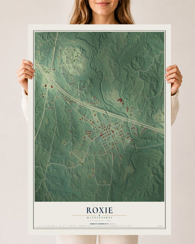 Map of Roxie, Mississippi, 24 x 36 inch unframed archival matte print