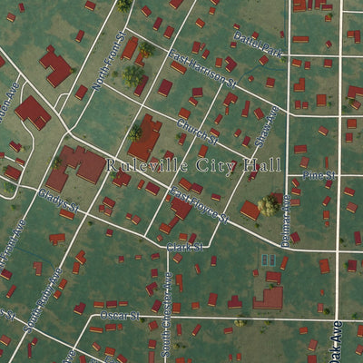 Second close-up of the map of Ruleville, Mississippi print showing more streets and buildings