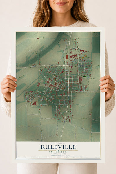 Map of Ruleville, Mississippi, 18 x 24 inch unframed archival matte print
