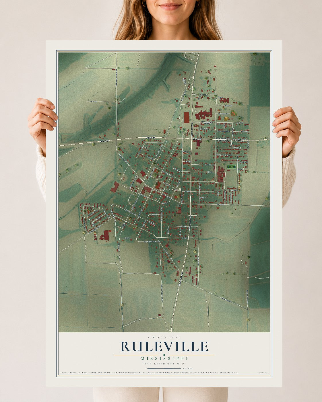 Map of Ruleville, Mississippi, 24 x 36 inch unframed archival matte print