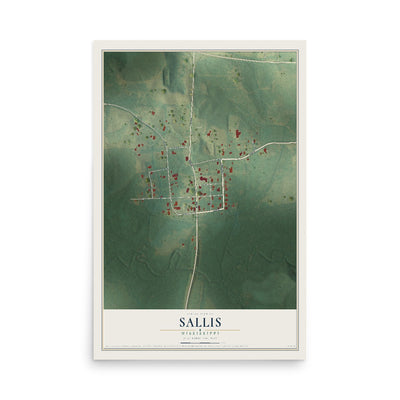 Map of Sallis, Mississippi, 12 x 18 inch unframed archival matte print