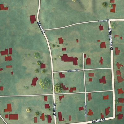 Close-up of the map of Sallis, Mississippi print showing street and building detail