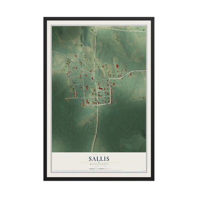 Map of Sallis, Mississippi, 12 x 18 inch print in a black wood frame