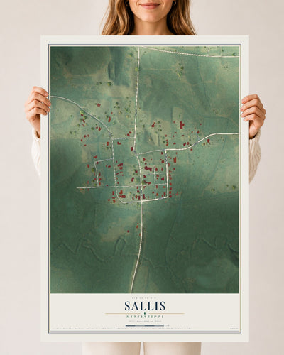 Map of Sallis, Mississippi, 24 x 36 inch unframed archival matte print